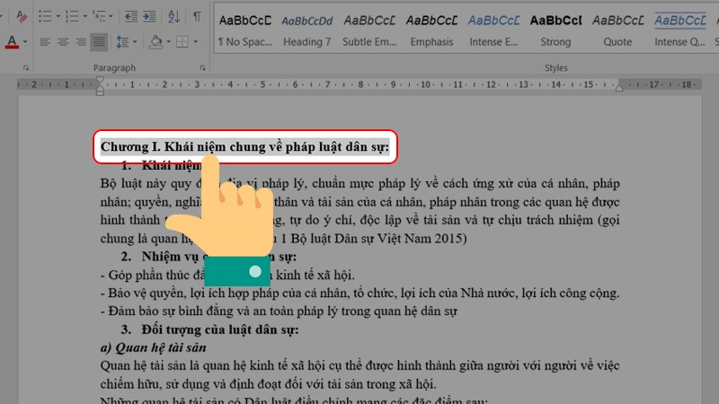 alt text: Hình ảnh minh họa cách gán Heading 1 trong Word