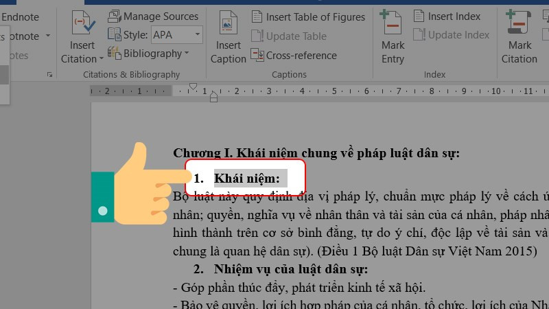 alt text: Hình ảnh minh họa cách gán Heading 2 trong Word