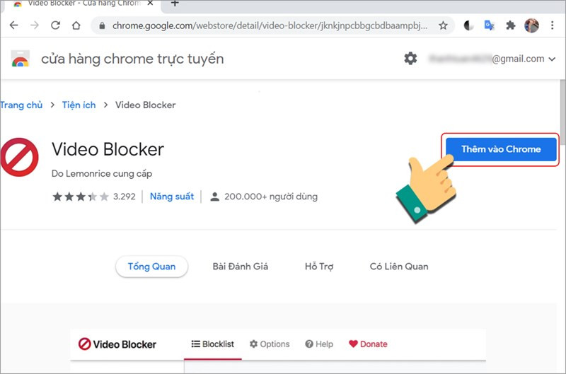 alt text: Hình ảnh minh họa cài đặt tiện ích Video Blocker