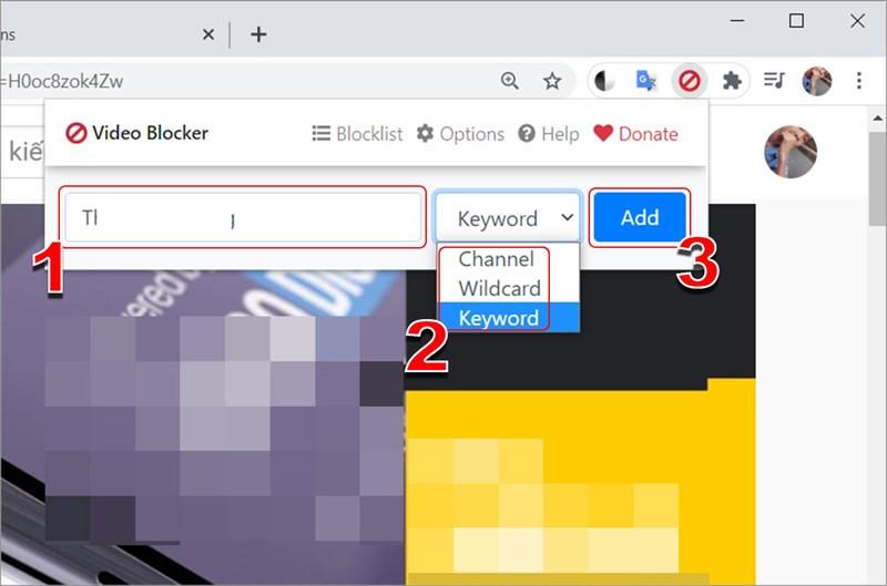 alt text: Hình ảnh minh họa chặn kênh youtube bằng từ khóa