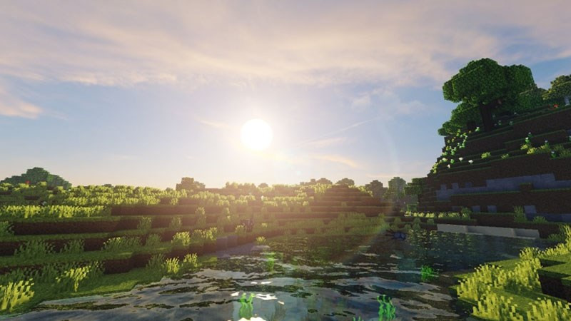 alt text: Hình ảnh so sánh đồ họa Minecraft trước và sau khi cài đặt Shader Mod