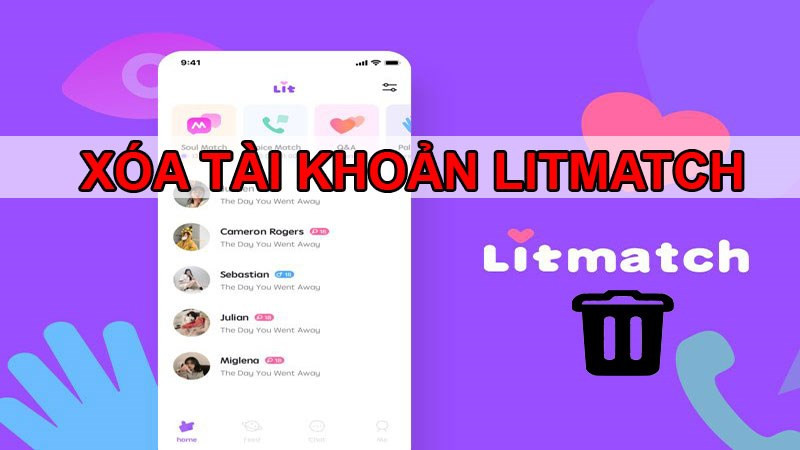 alt text: Hình minh họa thao tác xóa tài khoản Litmatch trên điện thoại