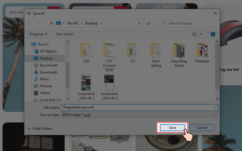 alt text: Hộp thoại lưu ảnh trên máy tính từ Pinterest