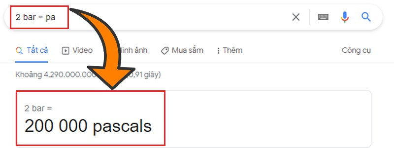 alt text: Hướng dẫn chuyển đổi đơn vị bar bằng Google Search