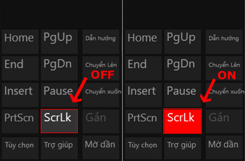 alt text: Kiểm tra trạng thái Scroll Lock trên bàn phím ảo