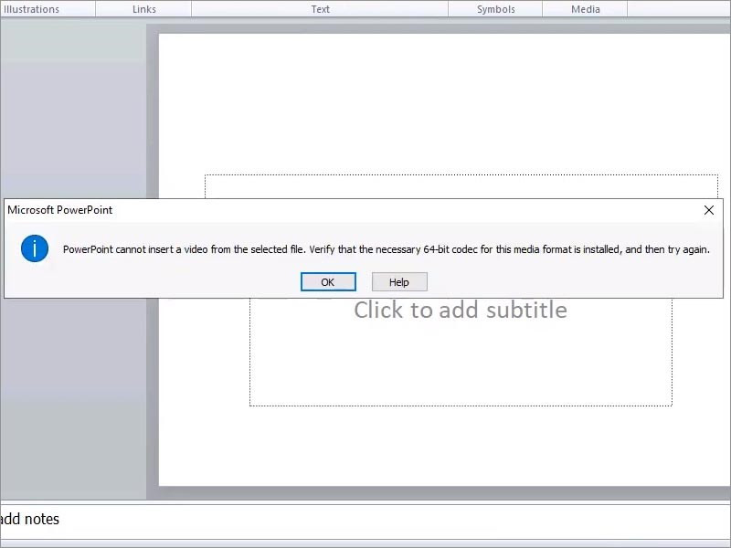 alt text: Lỗi khi chèn video vào PowerPoint