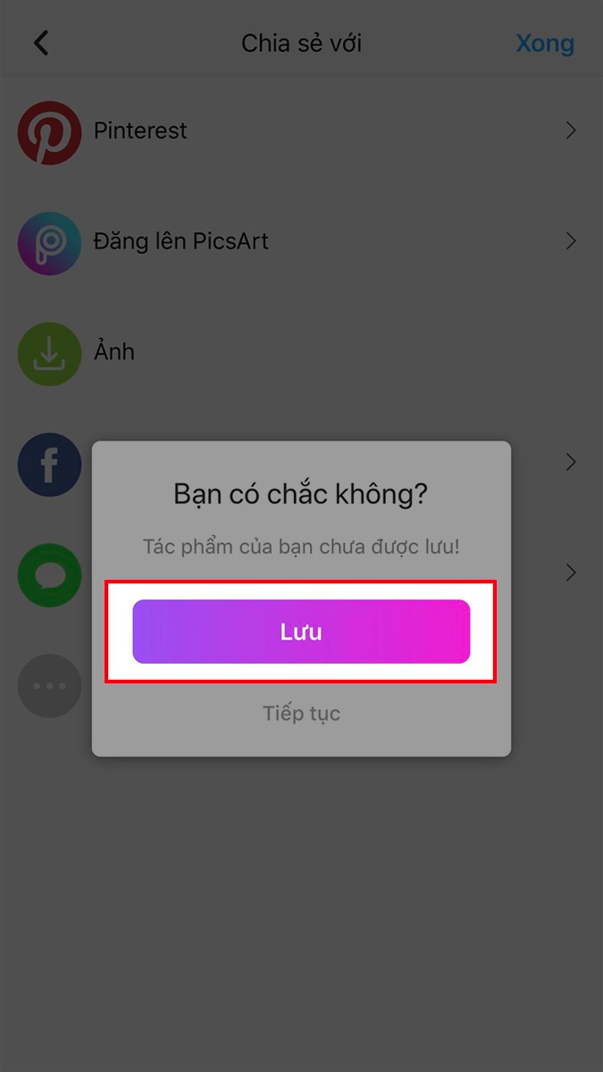 alt text: Lưu ảnh đã chỉnh sửa bằng PicsArt vào điện thoại