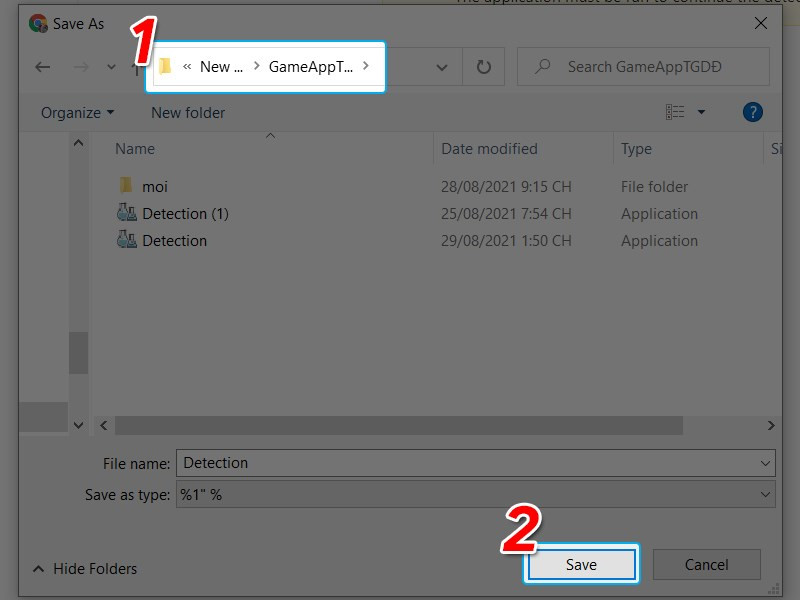 alt text: Lưu file Detection.exe