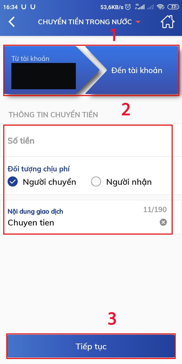 alt text: Minh họa giao diện chuyển tiền khác ngân hàng trên BIDV Smart Banking