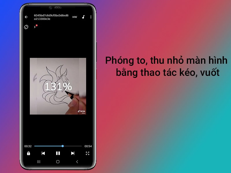 alt text: Minh họa thao tác phóng to, thu nhỏ video trên MX Player