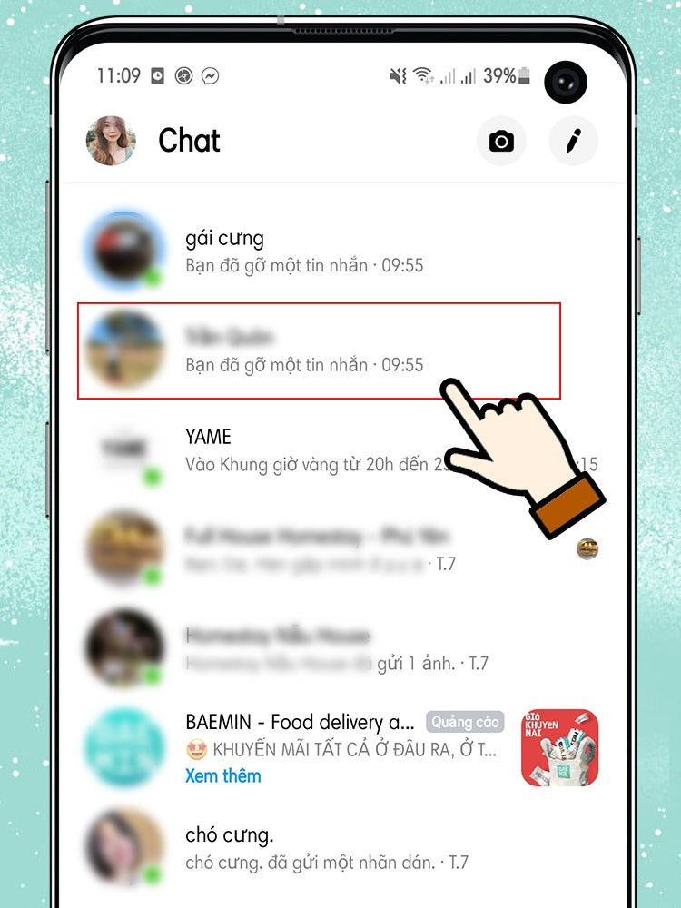 alt text: Mở cuộc trò chuyện trên Messenger điện thoại