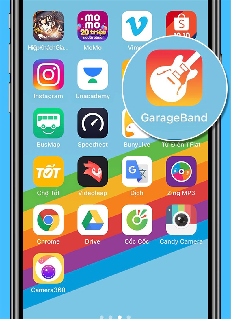 alt text: Mở Garageband trên điện thoại