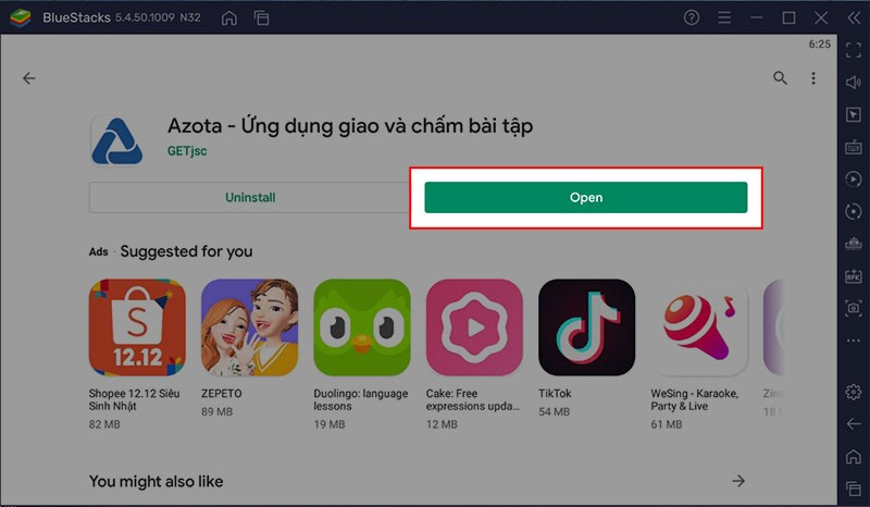 alt text: Mở ứng dụng Azota trên BlueStacks