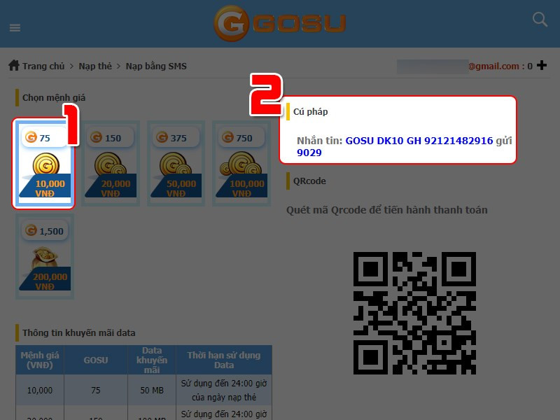 alt text: Nạp Gosu qua SMS