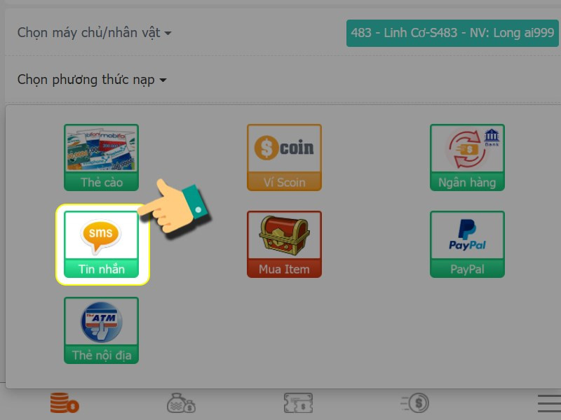 alt text: Nạp thẻ Nghịch Thiên Kiếm Thế bằng SMS