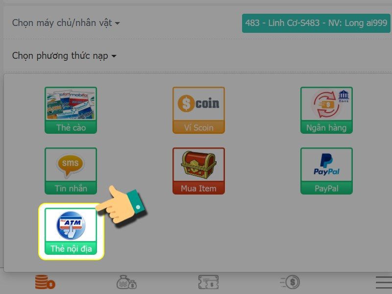 alt text: Nạp thẻ Nghịch Thiên Kiếm Thế bằng thẻ ATM nội địa