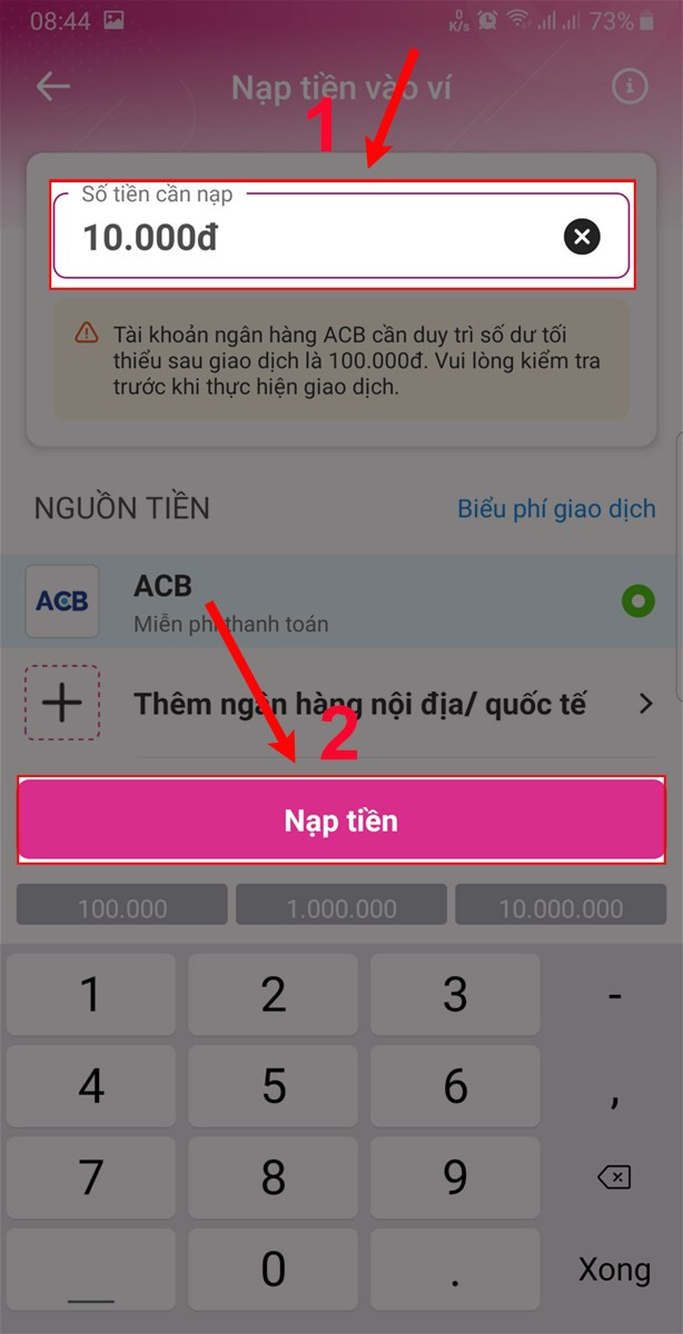 alt text: Nạp tiền vào ví MoMo