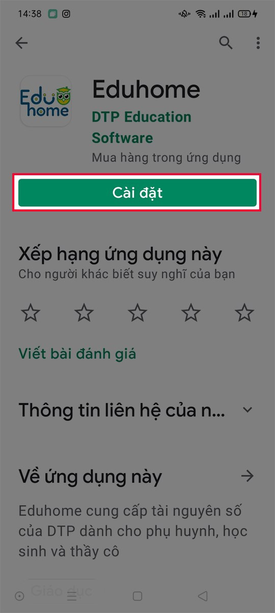 alt text: Nhấn Cài đặt để tải Eduhome về điện thoại