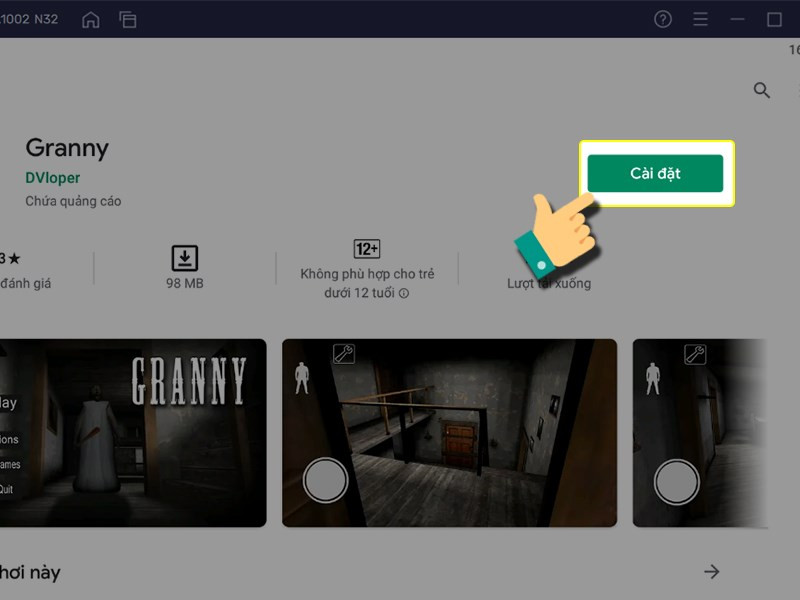 alt text: Nhấn cài đặt Granny trên Google Play trong BlueStacks