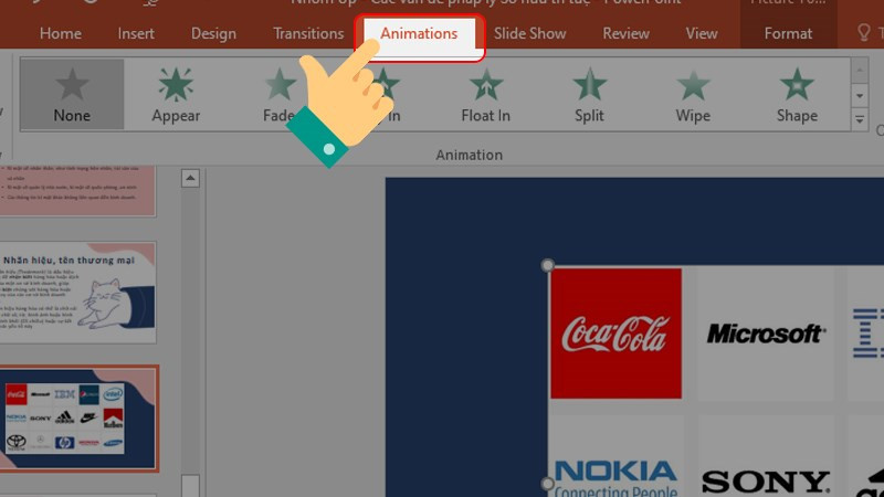 alt text: Nhấn chọn tab Animation hình ảnh