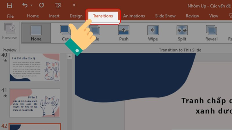 alt text: Nhấn chọn tab Transitions