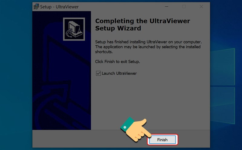 alt text: Nhấn Finish để hoàn tất công việc cài đặt Ultraviewer