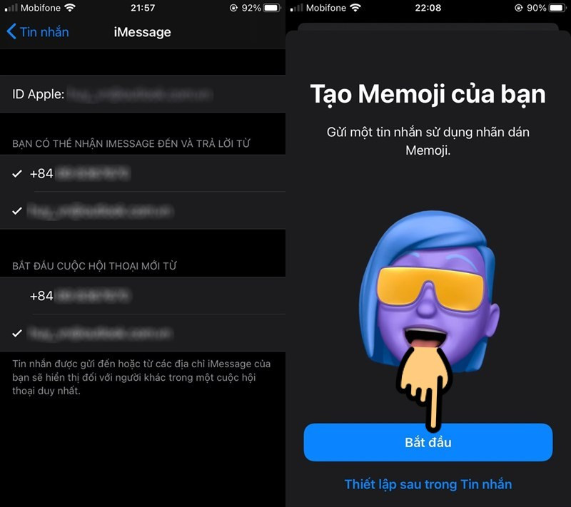 alt text: Nhấn nút Bắt đầu để sử dụng iMessage