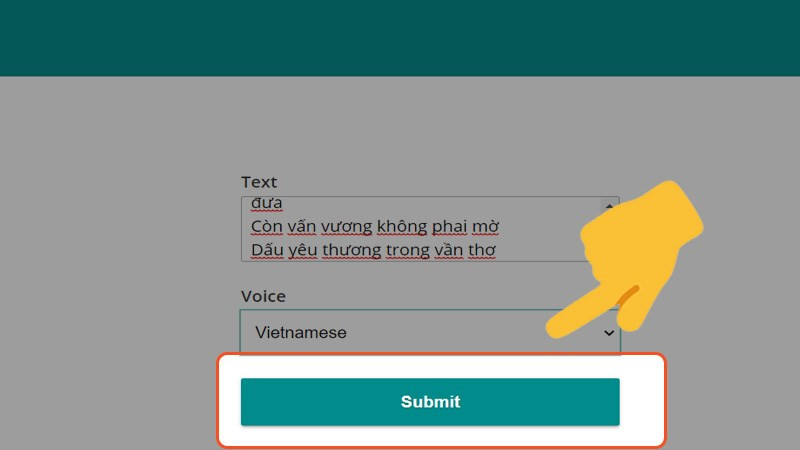 alt text: Nhấn Submit để tạo âm thanh từ văn bản