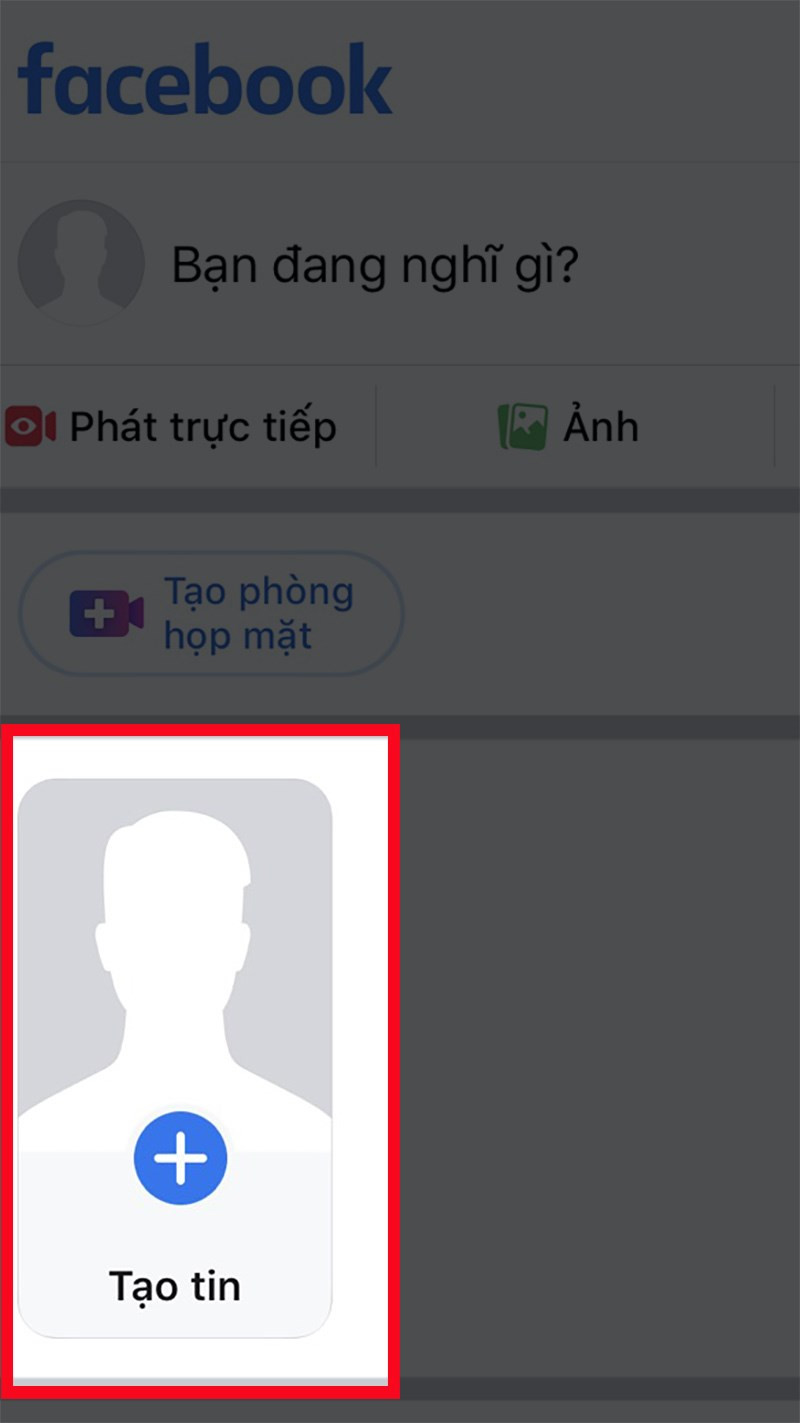 alt text: Nhấn vào biểu tượng dấu cộng để tạo story Facebook