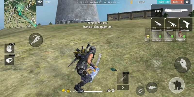 alt text: Nhân vật Free Fire đang loot đồ