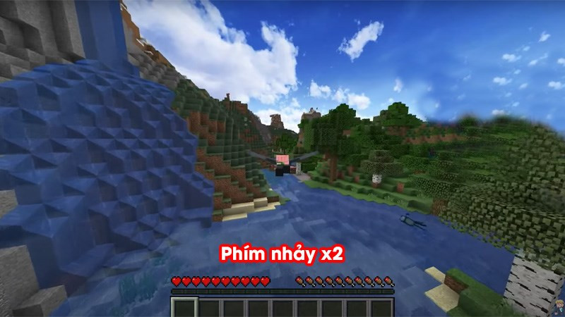 Alt text: Nhân vật Minecraft bay lượn trong chế độ Sáng Tạo