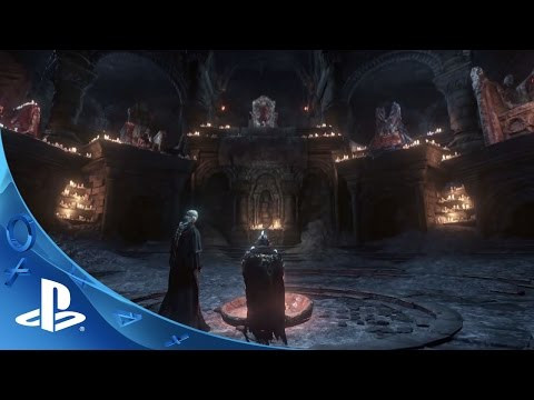 alt text: Nhân vật trong Dark Souls III đối mặt với một con boss khổng lồ