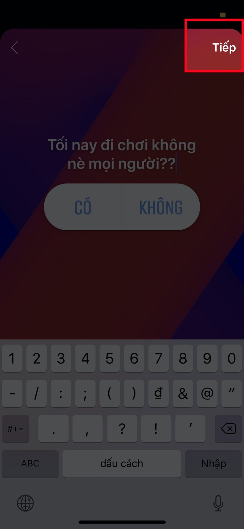 alt text: Nhập câu hỏi cho khảo sát trên story Facebook