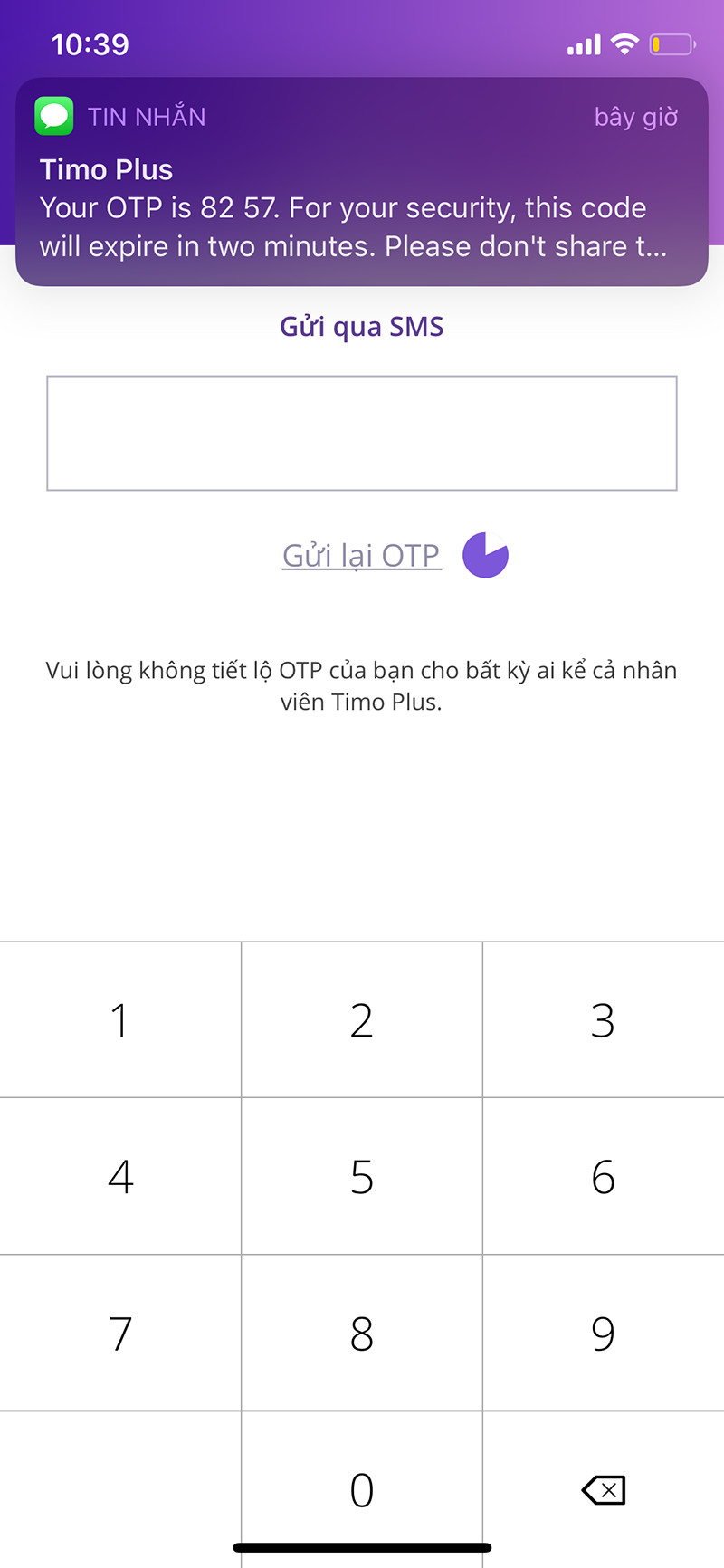 alt text: Nhập mã OTP