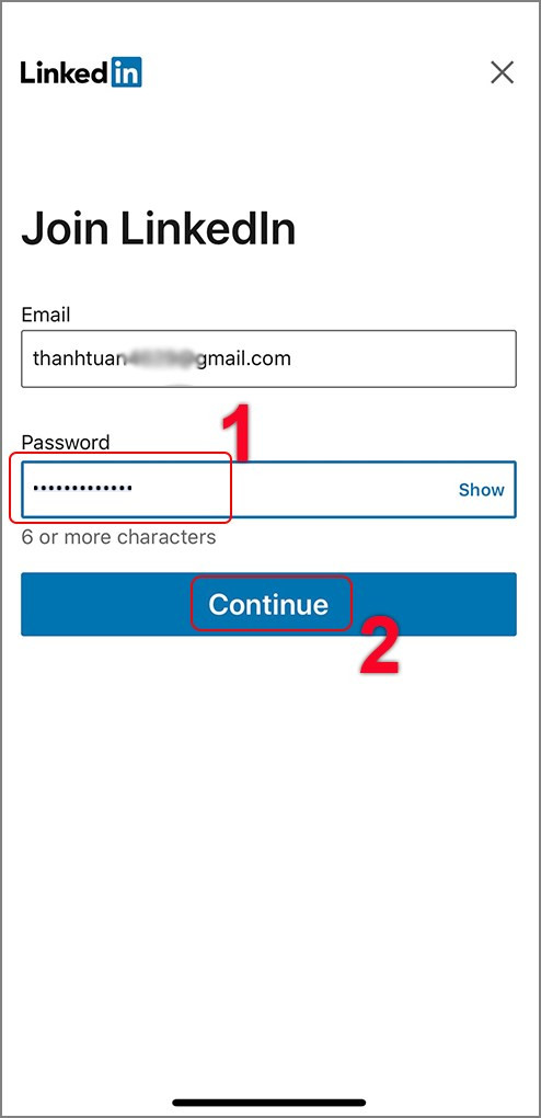 alt text: Nhập mật khẩu cho tài khoản LinkedIn