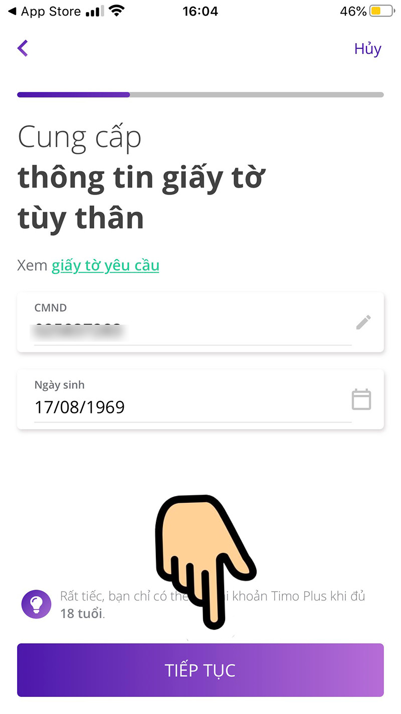 alt text: Nhập số CMND và ngày sinh