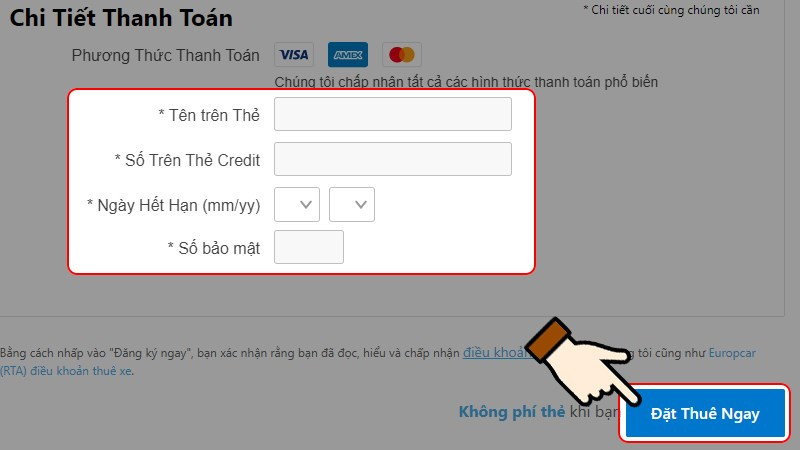 alt text: Nhập thông tin thẻ tín dụng trên Booking.com