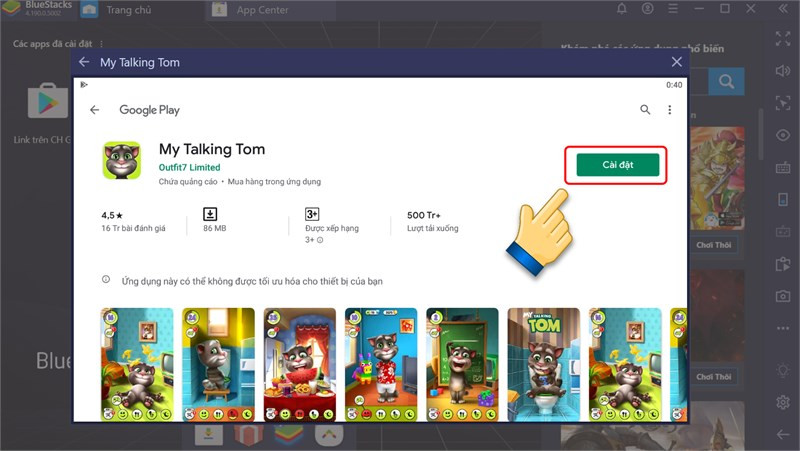 alt text: Nút cài đặt game My Talking Tom trên CH Play