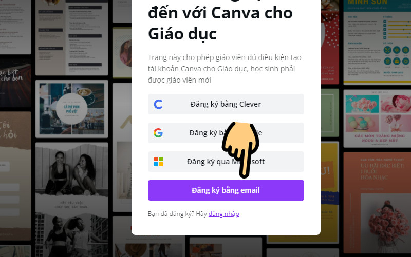 alt text: Nút Đăng ký bằng Email trên trang web Canva