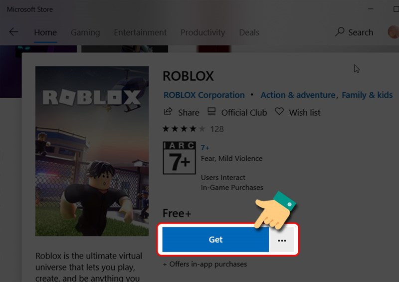 alt text: Nút Get trong Microsoft Store để cài đặt Roblox