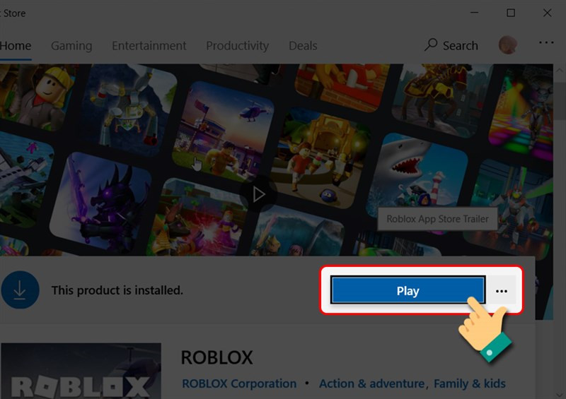 alt text: Nút Play để khởi động Roblox