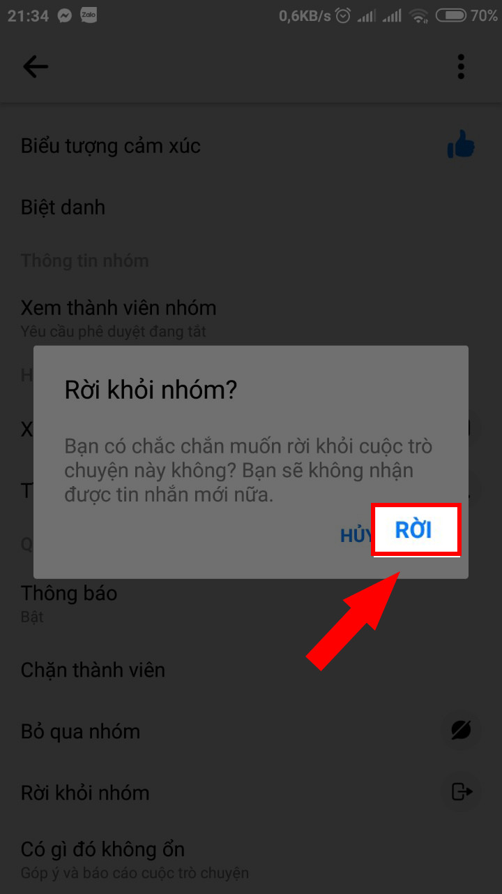 alt text: Rời khỏi nhóm chat trên Messenger