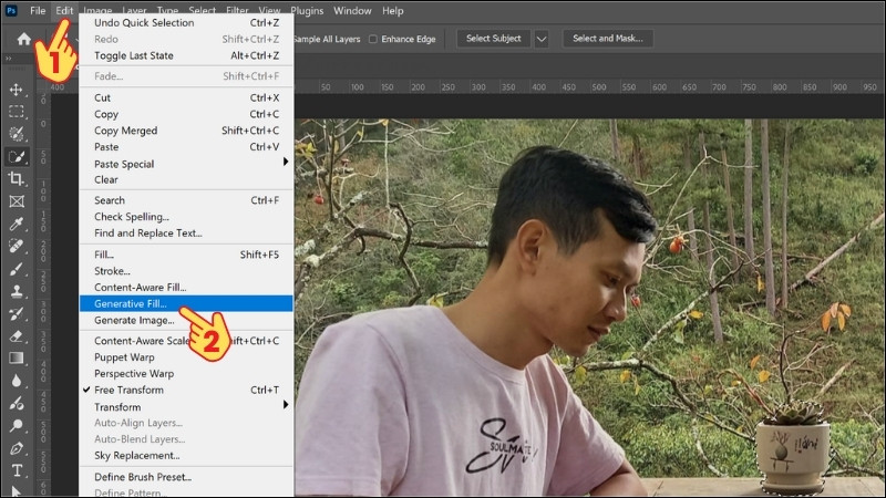 alt text: Sử dụng Generative Fill trong Photoshop để xóa vật thể