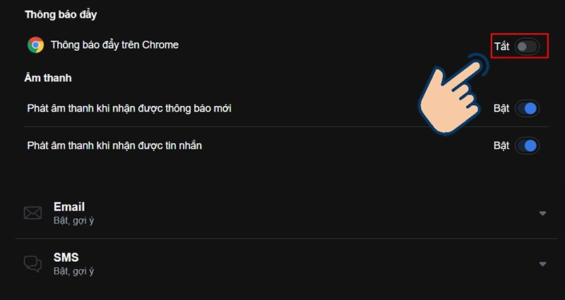 alt text: Tắt thông báo Facebook trong cài đặt Facebook