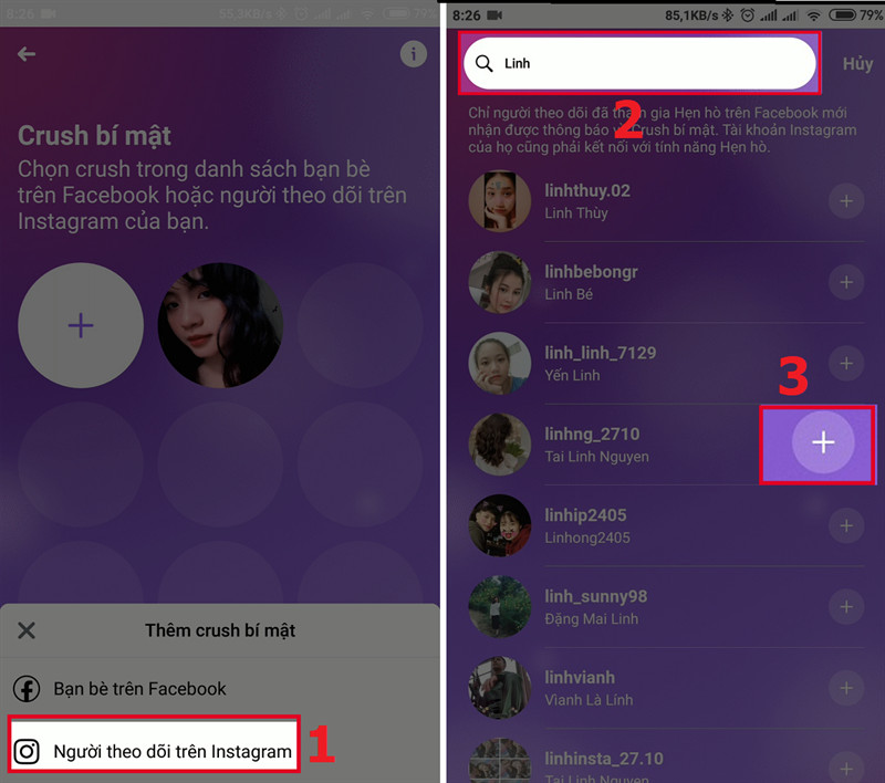 alt text: Thêm crush từ danh sách người theo dõi trên Instagram