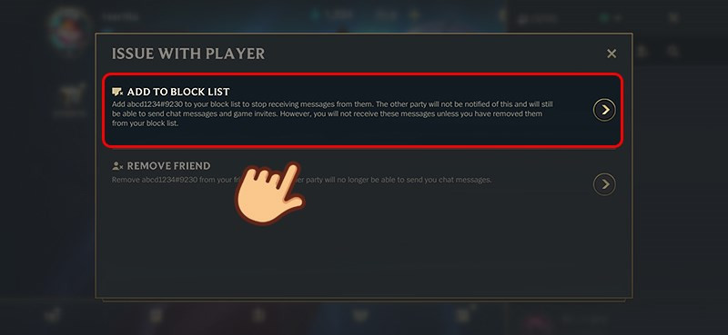 alt text: Thêm người chơi vào danh sách chặn trong Liên Minh Tốc Chiến