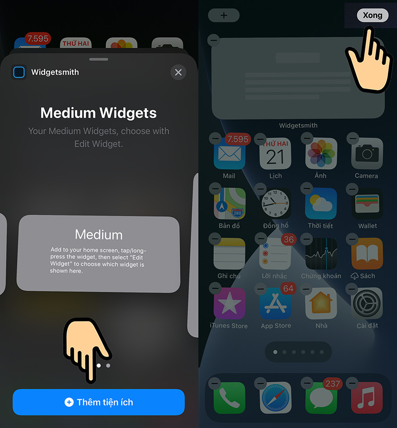 alt text: Thêm widget Widgetsmith vào màn hình chính iOS 14