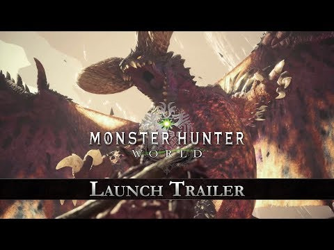 alt text: Thợ săn chiến đấu với quái vật trong Monster Hunter: World