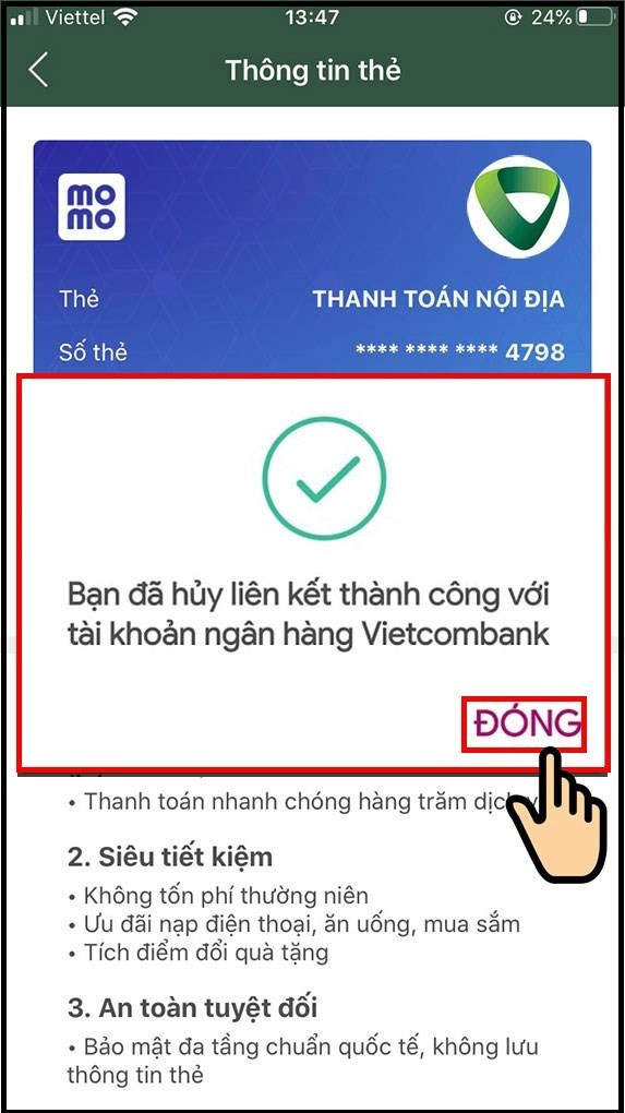 alt text: Thông báo hủy liên kết thành công