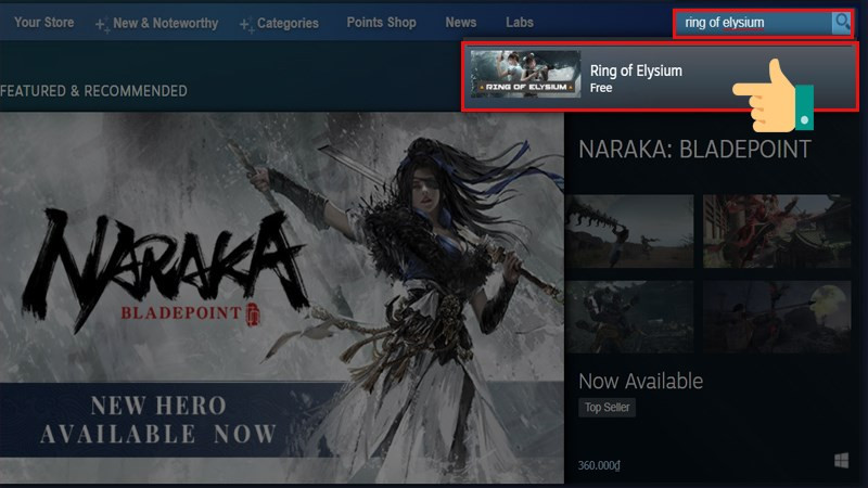 alt text: Tìm kiếm game Ring of Elysium trên Steam